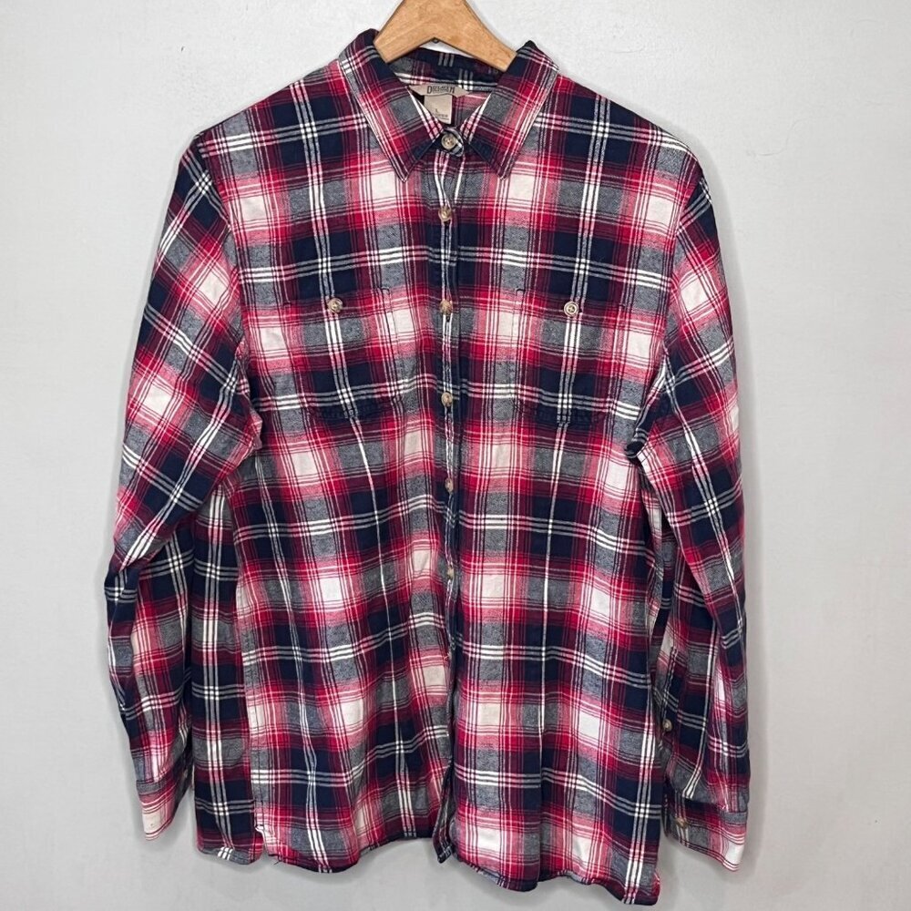 Duluth Trading Co. Mens Red &‎ Blue Plaid Button-Down Flannel Shirt Size L